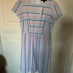 NWT Brooks Brothers Women Cotton Lined Seersucker Stripes dress Cap Sleeve 0P